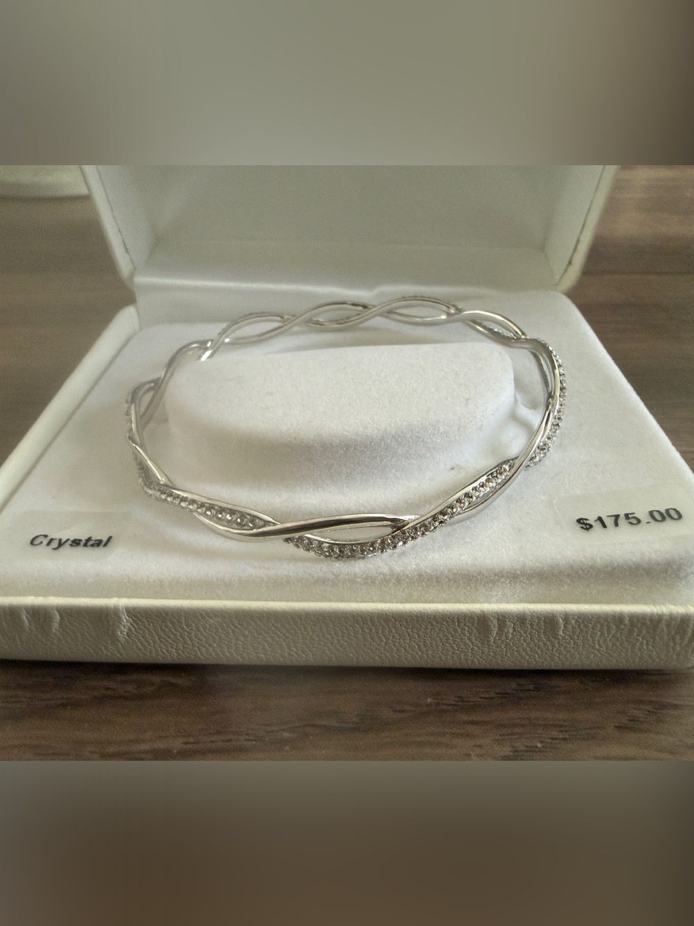 Elegant Silver-Tone Twist Crystal Bangle Bracelet